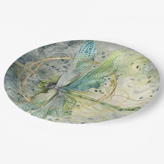 Blauer Libellen-Aquarell-Pappteller Pappteller (Schrägansicht)