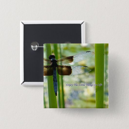 Blauer Libellen-Knopf Button (Vorne & Hinten)