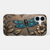 BLAUER LIBELLEN-METALLDESIGN iPhone 16 HÜLLE (Rückseite (Horizontal))
