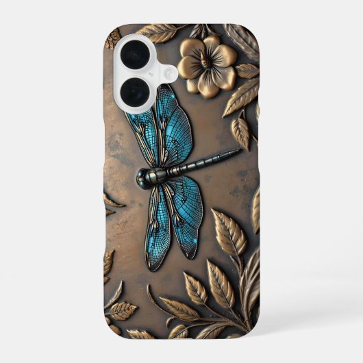 BLAUER LIBELLEN-METALLDESIGN iPhone 16 HÜLLE (Rückseite)