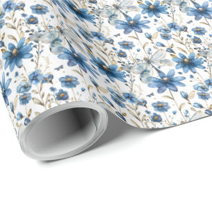 Blauer Libellen- und Blumen-Blumengeschenkverpacku Geschenkpapier