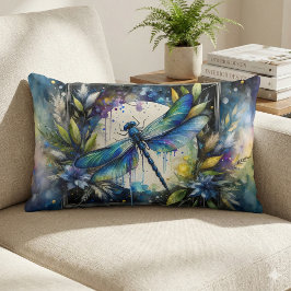 Blauer Libellen-Wasserfarben-Botanikdesign Lendenkissen