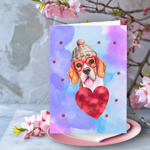 Blauer Lila Beagle Valentinstag Geschenk Hund Karte