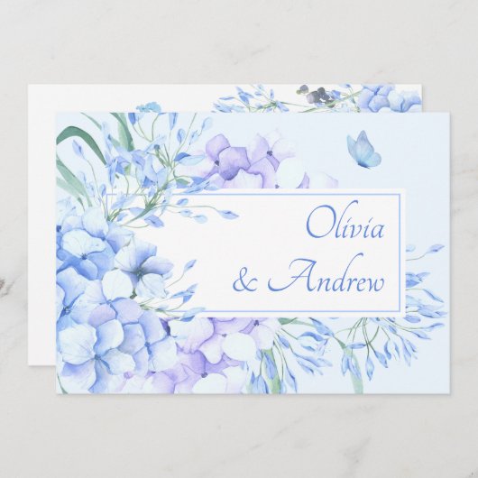 Blauer lila Blumenstrauß Einladung (Vorne/Hinten)