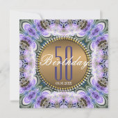 Blauer Lila Bohemisch 50. Geburtstag Einladung (Vorderseite)