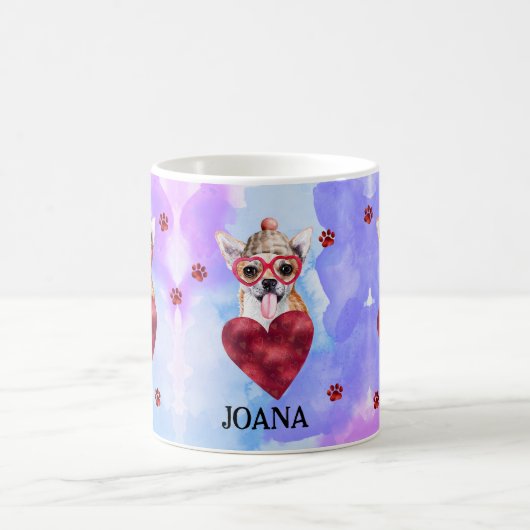 Blauer Lila Chihuahua Valentinstag Kaffeetasse (Mittel)