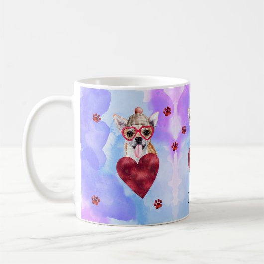 Blauer Lila Chihuahua Valentinstag Kaffeetasse (Links)