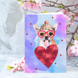 Blauer Lila Chihuahua Valentinstag Karte