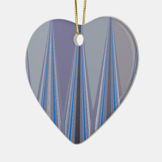 Blauer, Lila, grauer Zickzack Kunstdruck Keramikornament (Links)