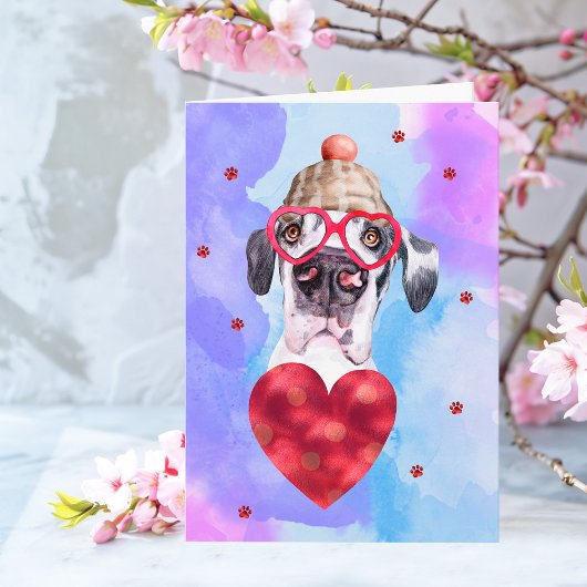 Blauer Lila Großer Däne Valentinstag-Geschenk Hund Karte