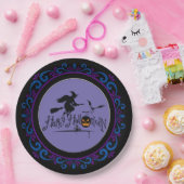 Blauer Lila Happy Halloween Hexe und Fledermäuse Pappteller (Party)