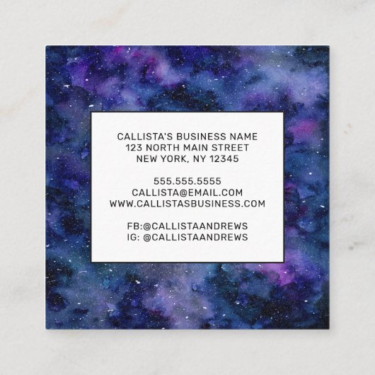 Blauer Lila Majestic Starnebel Wasserfarbe Quadratische Visitenkarte (Rückseite)