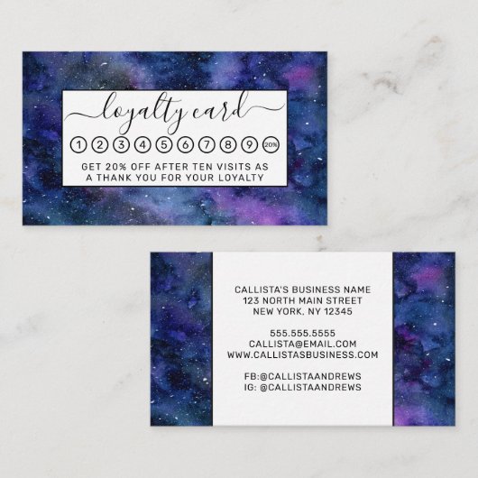 Blauer Lila Majestic Starnebel Wasserfarbe Treuekarte (Vorne/Hinten)