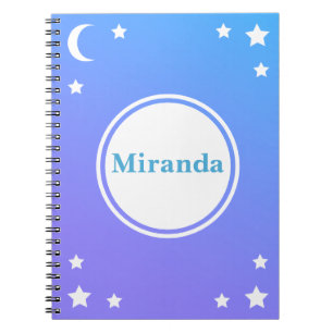 Blauer lila Mond u. Stern-gewundenes Notizbuch Notizblock