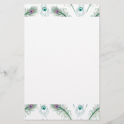 Blauer lila Pfau versieht Briefpapier mit Federn (Vorderseite)