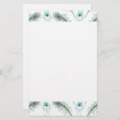 Blauer lila Pfau versieht Briefpapier mit Federn (Vorne/Hinten)