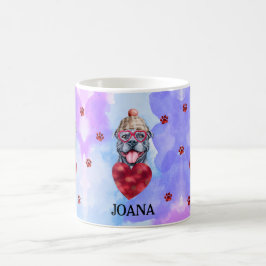 Blauer Lila Pitbull Valentinstag Kaffeetasse