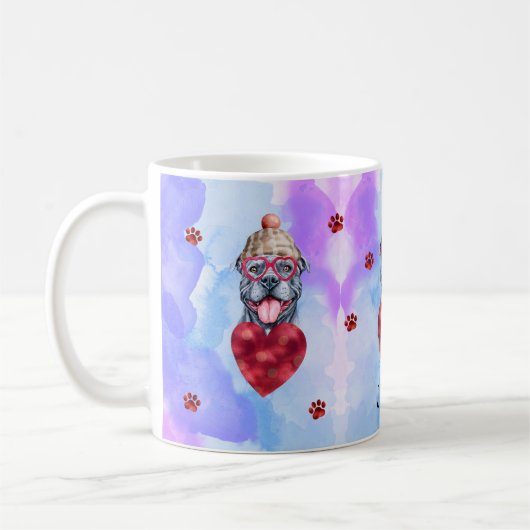Blauer Lila Pitbull Valentinstag Kaffeetasse (Links)