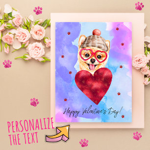 Blauer Lila Pomeranian Valentinstag Geschenk Hund Feiertagspostkarte
