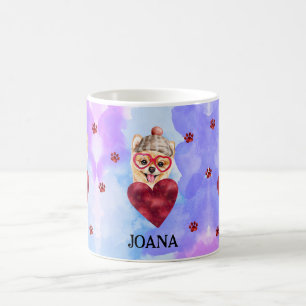 Blauer Lila Pomeranian Valentinstag Geschenk Hund Kaffeetasse
