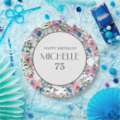 Blauer Lila rosa Aquarell Blütenfarbe 75. Geburtst Pappteller (Party)