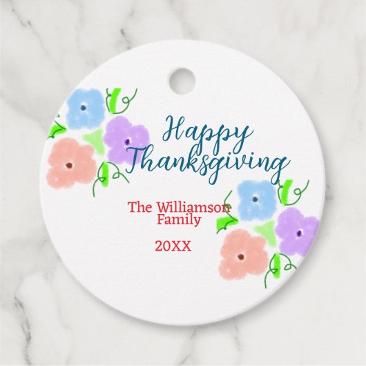 Blauer lila rosa glückliches Dankeschön hinzufügen Geschenkanhänger (Vorderseite)