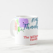 Blauer lila rosa glückliches Dankeschön hinzufügen Kaffeetasse (Vorderseite Links)