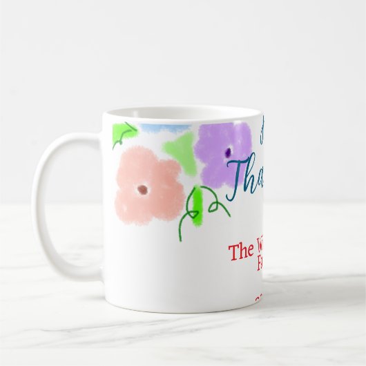 Blauer lila rosa glückliches Dankeschön hinzufügen Kaffeetasse (Links)