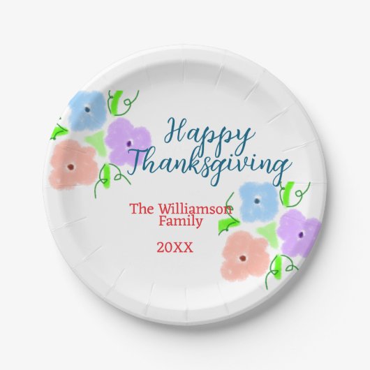 Blauer lila rosa glückliches Dankeschön hinzufügen Pappteller (Vorderseite)