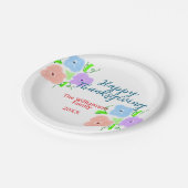 Blauer lila rosa glückliches Dankeschön hinzufügen Pappteller (Schrägansicht)