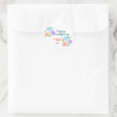 Blauer lila rosa glückliches Dankeschön hinzufügen Runder Aufkleber (Tasche)