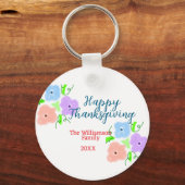 Blauer lila rosa glückliches Dankeschön hinzufügen Schlüsselanhänger (Vorderseite)