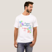 Blauer lila rosa glückliches Dankeschön hinzufügen T-Shirt (Vorne ganz)