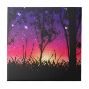 Blauer lila rosa SonnenuntergangMoonrise Fliese