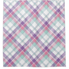 Blauer, Lila, rosa und weißer Karierter Duschvorha Duschvorhang