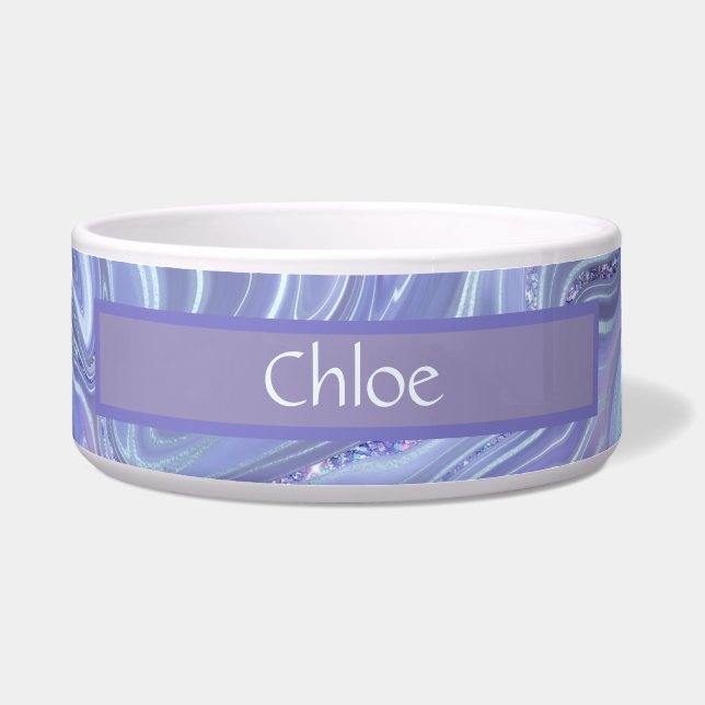 Blauer Lila Silbergelber Marmor Swirl Pet Napf (Vorderseite)