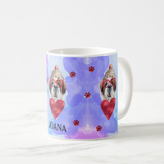 Blauer Lila St. Bernard Valentine's Day-Geschenk H Kaffeetasse (VorderseiteRechts)