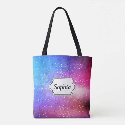Blauer lila starry Galaxiehimmel Tasche (Rückseite)