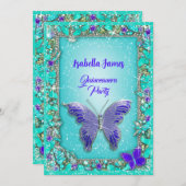 Blauer lila türkisfarbener Schmuck Schmetterlinge Einladung (Vorne/Hinten)