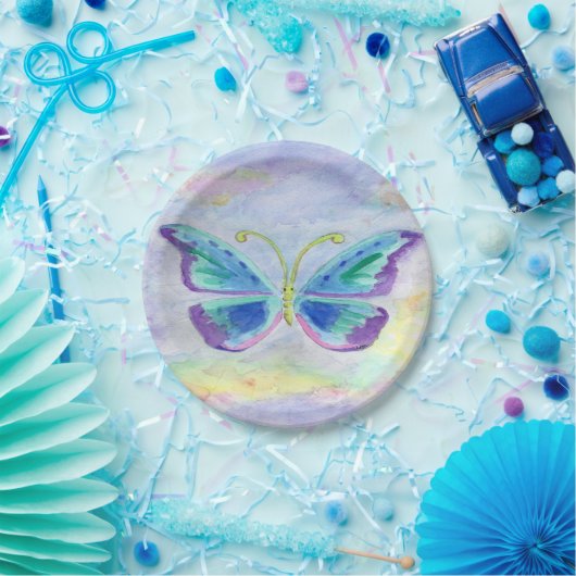 Blauer, lila und magentaroter pappteller (Party)