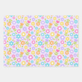 Blauer, Lila und rosa Mehrfarbiger Frühlingsblumen Geschenkpapier Set (Vorderseite)