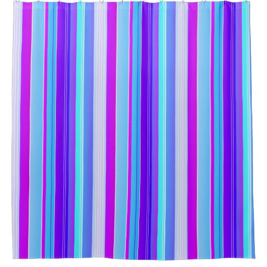 Blauer lila, vertikal gestreifter Duschvorhang (Vorderseite)