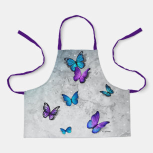 Blauer Lila Wasserfarben 3D Schmetterling Name Mon Schürze