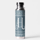 Blauer LIne Muster H Monogramm, Trinkflasche (Links)