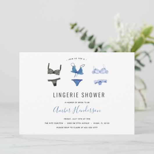 Blauer Lingerie Einladung (Stehend Vorderseite)