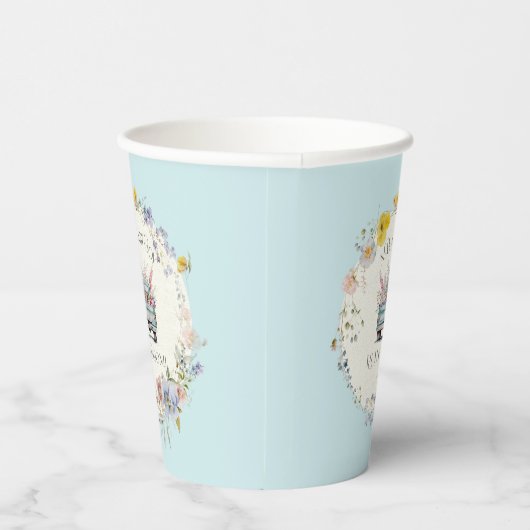 Blauer Lkw Baby Boy in Bloom Paper Cups Pappbecher (Rechts)