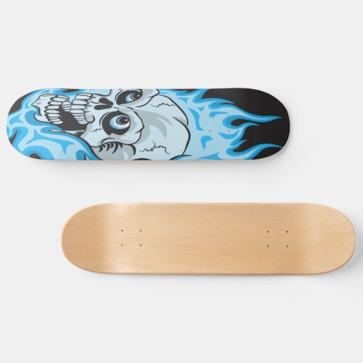 Blauer lodernder Schädel Skateboard (Horizontal)