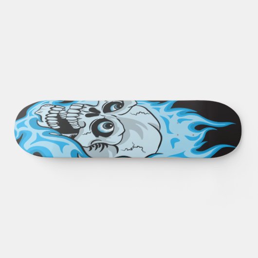 Blauer lodernder Schädel Skateboard (Horizontal)