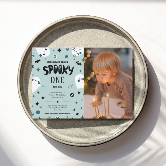 Blauer Löffelstiel 1 halloween Junge 1. Geburtstag Einladung