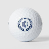 Blauer Lorbeerkranz mit individuellem Monogramm Golfball (Vorderseite)